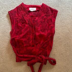 Anthropologie Red Sleeveless Wrap Blouse